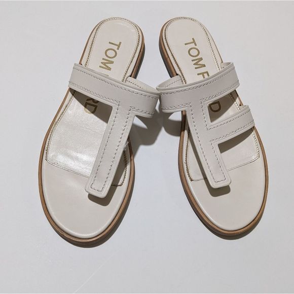 Tom Ford Leather Thong Monogram TF Sandals White Size 39 - Picture 5 of 16